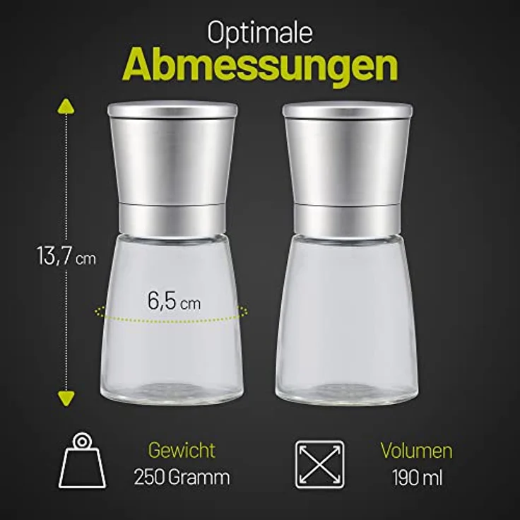 Zolmer® Salz und Pfeffermühle Set 2 Stück, Gewürzmühlen aus Edelstahl mit einstellbarem Keramikmahlwerk, spülmaschinengeeignet, 2-teilig – Bild 4