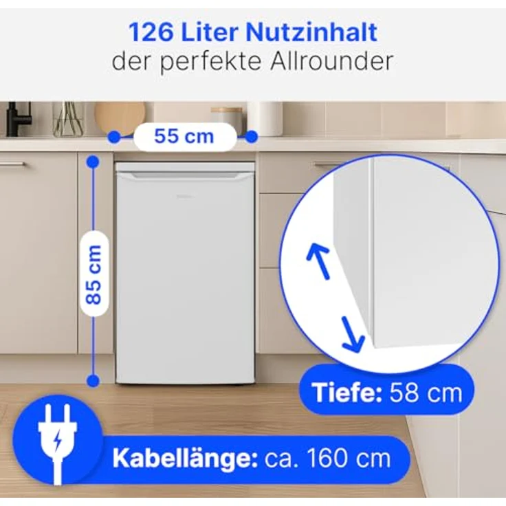 Bomann VS 7258, Kühlschrank ohne Gefrierfach, 126L, leise mit LED-Innenraumbeleuchtung, weiß – Bild 7
