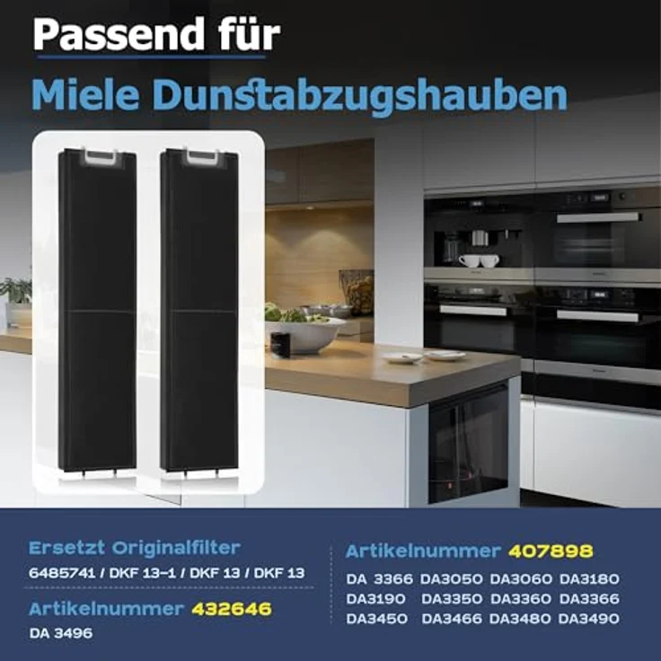 Yelid Aktivkohlefilter Dunstabzugshaube DKF13-1 und 6485741, 2er Set für Miele Modelle DA3366, DA3460, geruchsabsorptierend und TÜV Süd geprüft – Bild 2