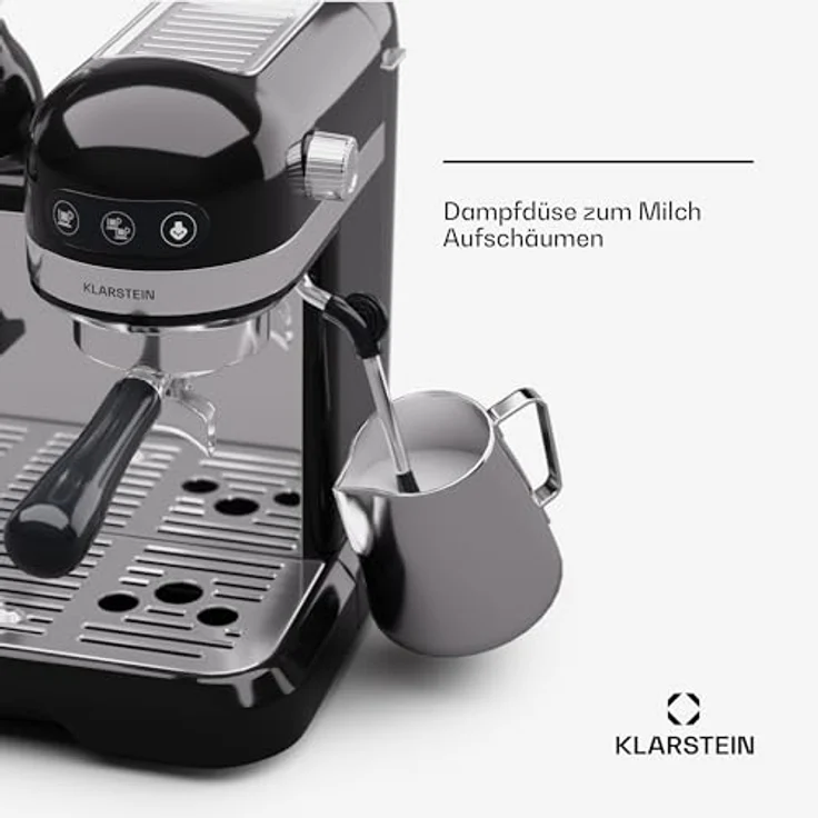 Klarstein Bella Café, Retro Mini-Espressomaschine mit Siebträger und Milchaufschäumer, 1550W, 1,4L Wassertank, 0,5L Milchtank, Thermoblock, ideal für Cappuccino – Bild 6