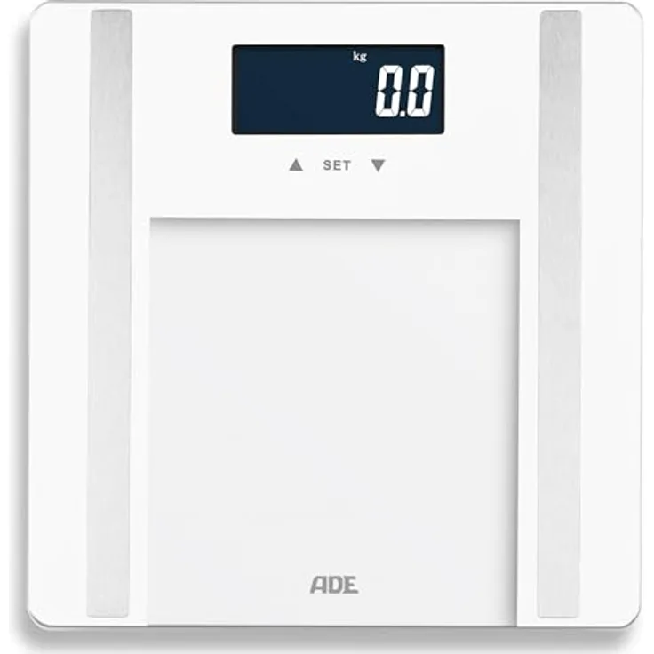 ADE Digitale Körperfettwaage bis 200 kg | Personenwaage mit Körperfettanalyse, BMI, Muskelmasse, Körperwasser, Gewicht, BMR | Körperwaage mit Benutzererkennung | weiß