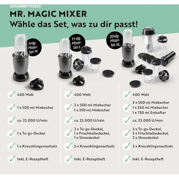GOURMETmaxx Mr. Magic Power 400 Pro, Standmixer mit 500 ml Becher und Edelstahl-Kreuzklingenaufsatz für Shakes und Smoothies – Bild 7