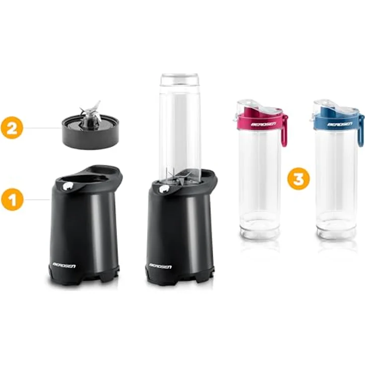 Berdsen Becher-Mixer Smoothie Maker To Go, elektrisch 350 W, 2 Trinkflaschen 0,57L, Edelstahlklinge, schwarz – Bild 4