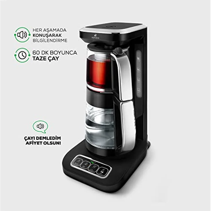 Karaca Caysever Robotea Pro, 4 in 1 sprechende automatische Glas-Tee- und Filterkaffee Brühmaschine mit Touch-Bedienfeld und Frische-Indikator – Bild 3
