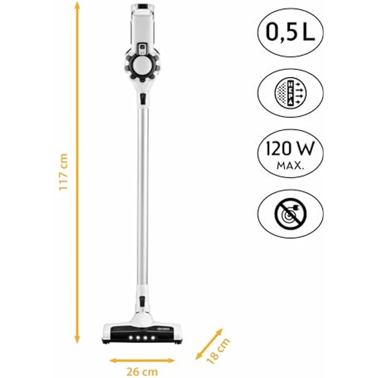 TZS First Austria Akku Handstaubsauger | LED Beleuchtung | bis zu 40 min Akkulaufzeit | HEPA-Filter | 2-in-1 | Wandladestation | 0,5l Staubbehälter | weiß/grau – Bild 3