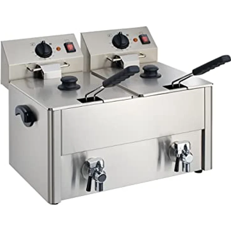 GastroHero Doppelfritteuse 2x10L, Edelstahl-Fritteuse mit Ablasshahn, Thermostaten und Überhitzungsschutz für Gastronomie und Restaurants – Bild 2