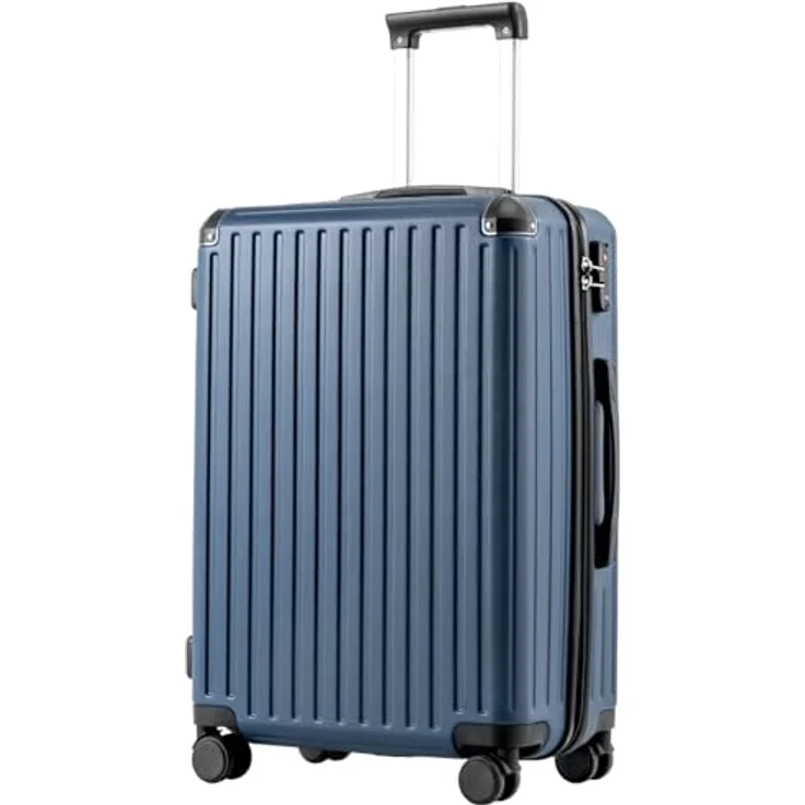 COOLIFE Hartschalen Trolley-Koffer, Mittelgroßer Reisekoffer aus ABS mit TSA-Schloss, Teleskopgriff und 4 Zwillingsrollen, dunkelblau – Bild 1