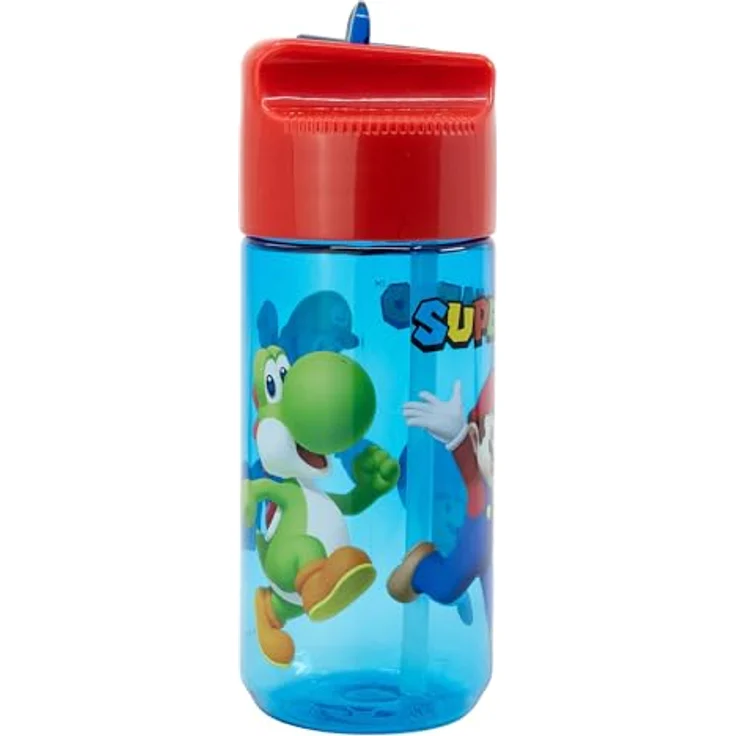 Storline Super Mario Trinkflasche, 430 ml auslaufsicher mit Klappdeckel, Tritan – Bild 2