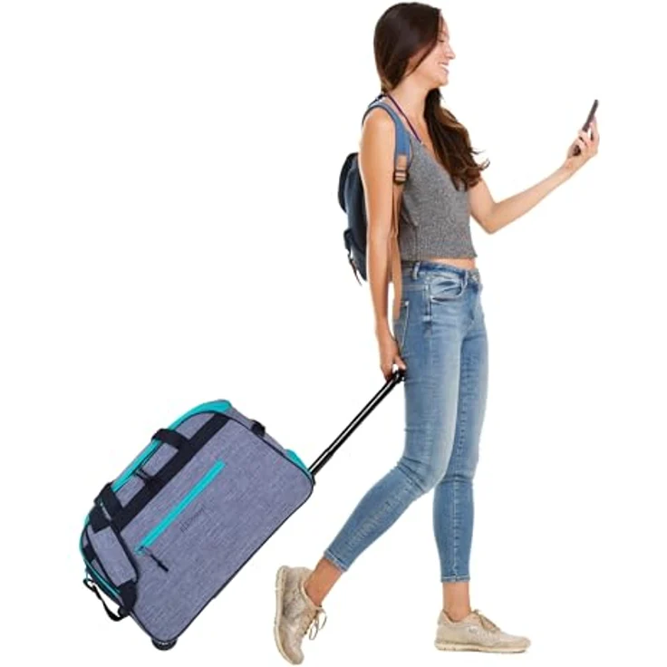 Elephant Reisetrolley Weekender Duffle Travel 55 cm Trolley Reise Damen Herren Handgepäck Rollen Grau-Türkis 13030 – Bild 2