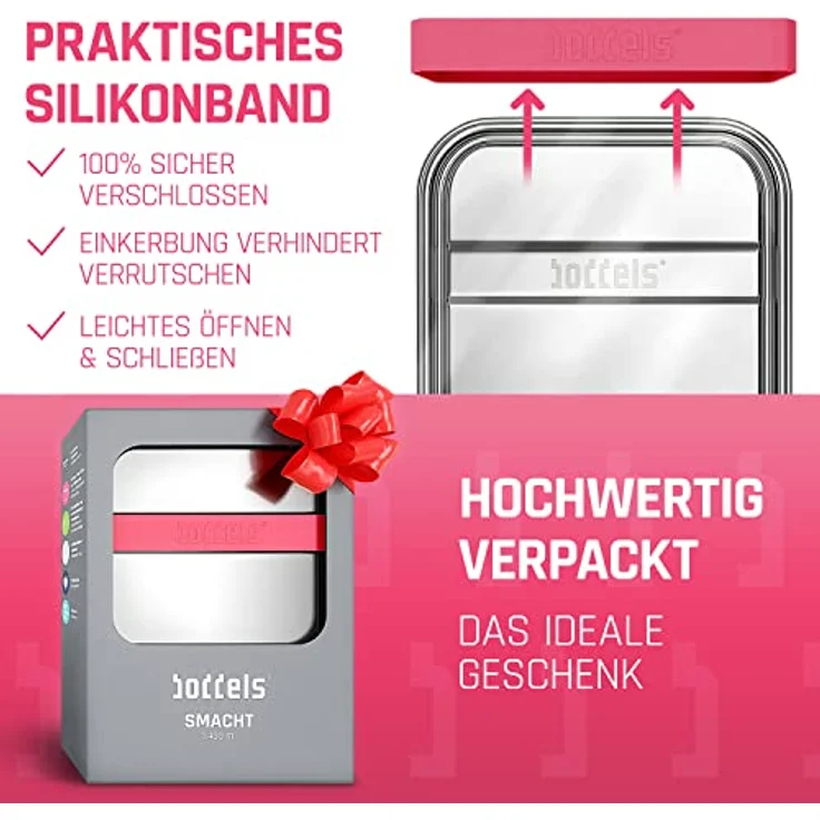 boddels Lunchbox SMACHT 1.400ml Brotdose aus Edelstahl, hält warm, mit Trennwand, Silikonband, BPA-frei – Bild 5