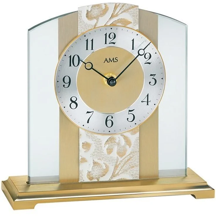 AMS Tischuhr T1123, elegante Tischuhr mit floralem Muster, Made in Germany