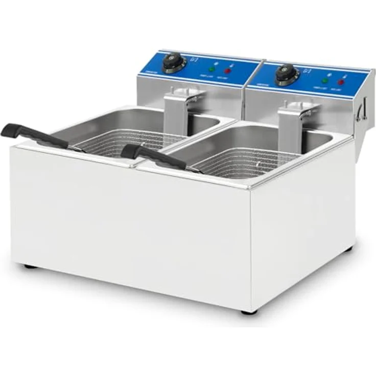 VERTES FM19-FRT8-2, Professionelle Edelstahl-Friteuse 2x 8 Liter, 60-200°C, 2x 2,8 kW, Kaltzonenprinzip, leichte Reinigung – Bild 2
