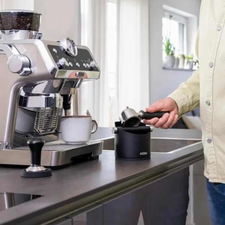 Xavax Abklopfbehälter für Kaffeesatz (Knock Box Barista, Abschlagbehälter rutschfest, Abschlagbox Espresso, Kaffeebehälter Espresso, Ausklopfer geräuscharm für Kaffee, Abschlagkasten für Siebträger) – Bild 5