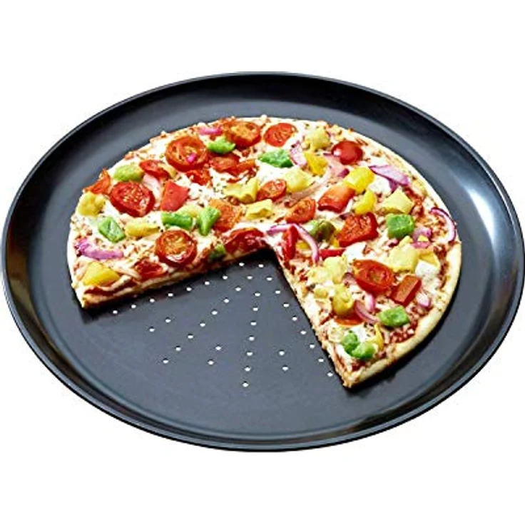 Excellent Housware 4tlg. Pizza Backset Set 3 x Backblech antihaftbeschichtet, gelocht mit Ständer – Bild 3