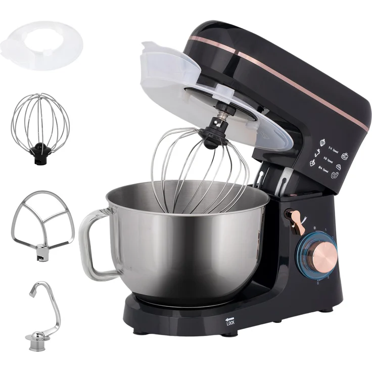 HOMCOM Küchenmaschine, 1400W Knetmaschine mit 6 Geschwindigkeiten, 5,5L Edelstahlschüssel, schwarz