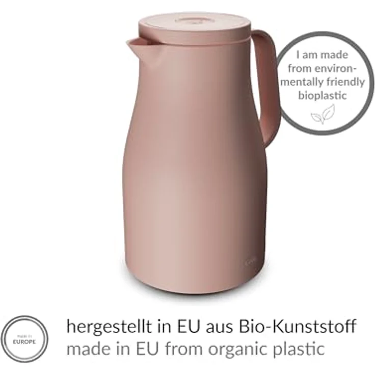 Alfi Isolierkanne, 1.0 l, rosa, aus Bio-Kunststoff mit Druckknopf für einhändiges Ausgießen, hält Getränke bis zu 12 Stunden heiß und 24 Stunden kalt – Bild 5