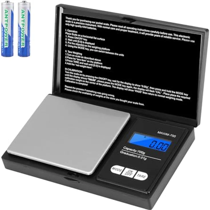 Oderra Feinwaage 700g x 0,01g, Tragbare Schmuckwaage mit LCD-Display und 7 Maßeinheiten, inkl. 2 Batterien, Edelstahl-Plattform – Bild 1