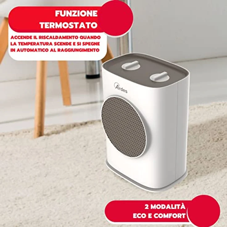 ARDES - AR4P03O SOUND O Oszillierender Keramik-Heizlüfter 1500W, Heizlüfter mit Bedienfeld, oszillierender, geräuschloser Heizlüfter in kompakter und tragbarer Form mit praktischem Handgriff – Bild 5