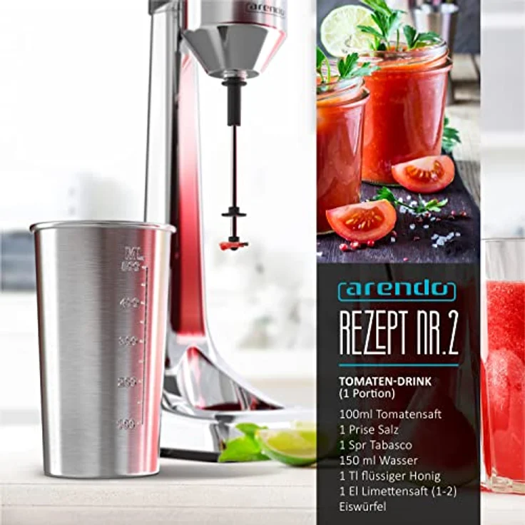 Arendo Drink Mixer, elektrischer Standmixer mit 500 ml Becher, 22.000 U/min, 2 Geschwindigkeitsstufen, für Protein Drinks, Smoothies, Milchshakes und Cocktails – Bild 5