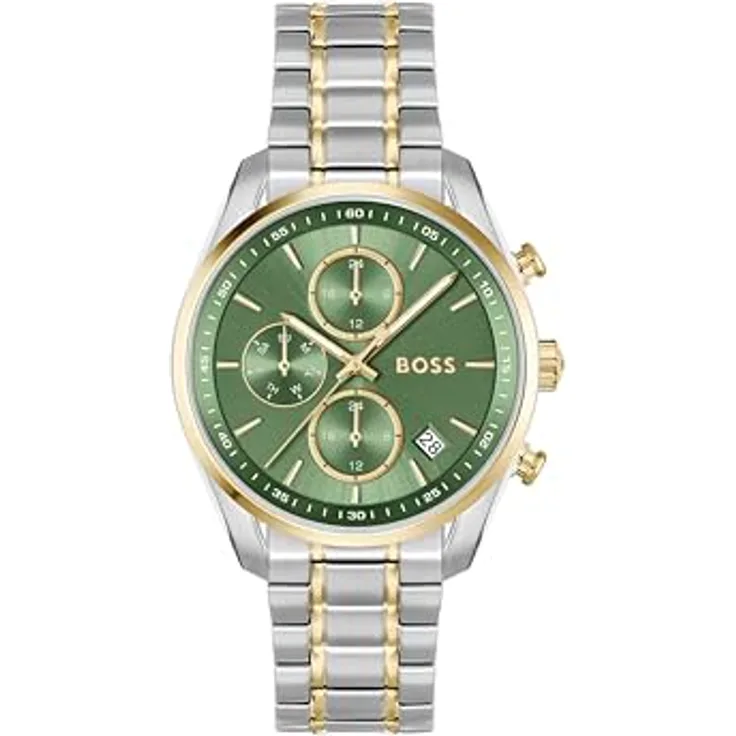 BOSS Multi Zifferblatt Quarz Uhr für Damen Kollektion Grand Tour Ladies mit Edelstahlarmband in Grüner Sonnenschliff-Optik