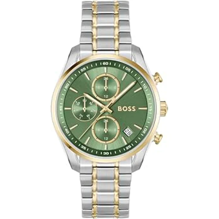 BOSS Multi Zifferblatt Quarz Uhr für Damen Kollektion Grand Tour Ladies mit Edelstahlarmband in Grüner Sonnenschliff-Optik – Bild 1