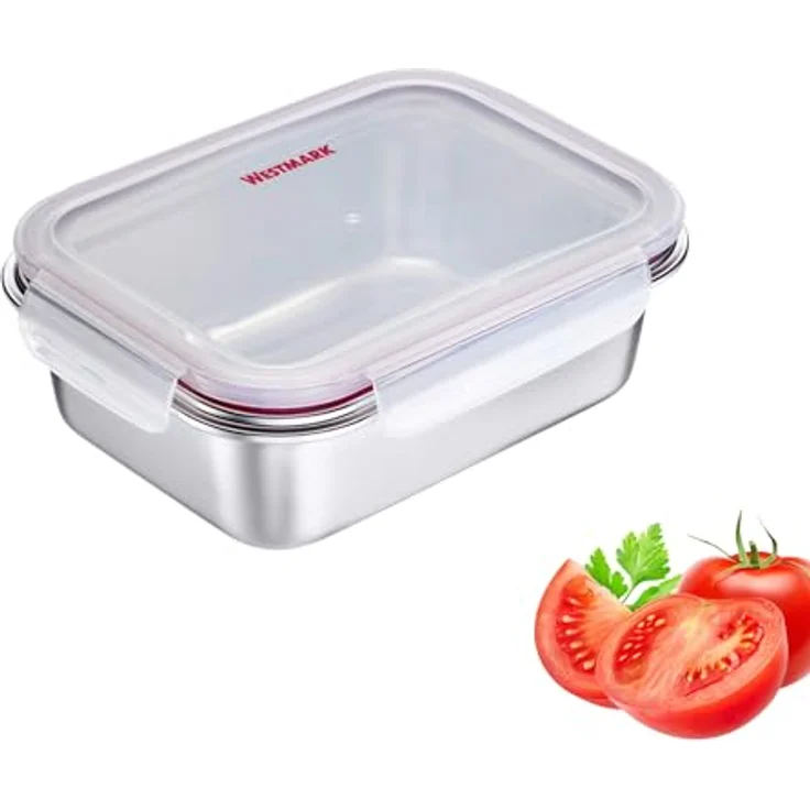 Westmark Edelstahl Lunchbox 1300 ml – Auslaufsichere Mikrowellen- & Ofenfeste Bento Box, BPA-frei, Silber – Bild 1
