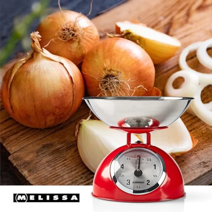 Melissa Retro-Küchenwaage Analog, Metallgehäuse mit abnehmbarer Schale, max. 5kg, 25-Gramm-Schritt, rot – Bild 7