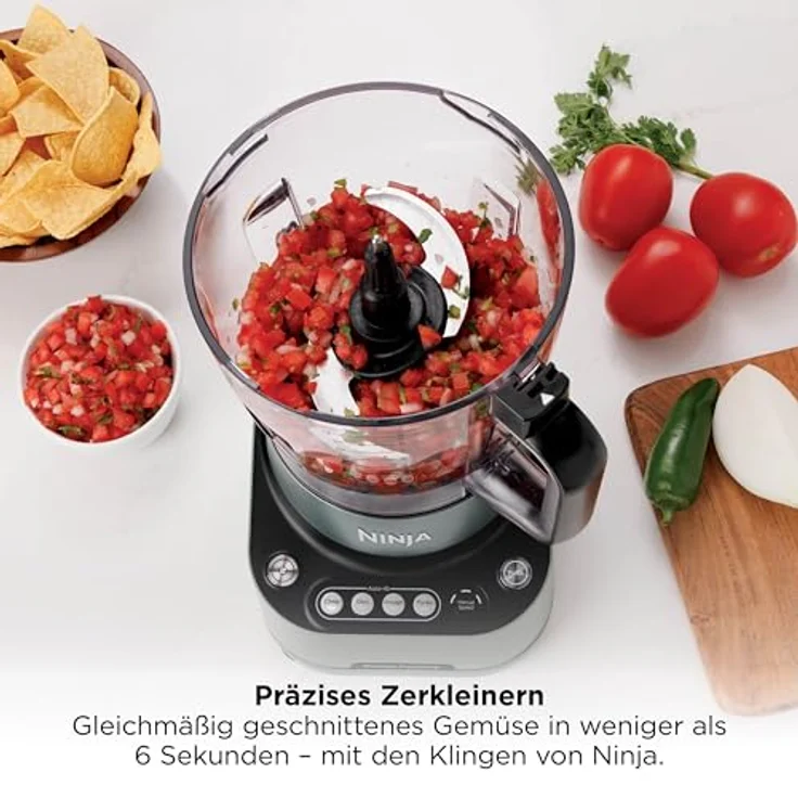 Ninja PrecisionPro BZ651EU Küchenmaschine 850 W, 2,1 l BPA-freie Schüssel, Auto-iQ Programme, Edelstahlmesser, grau – Bild 5