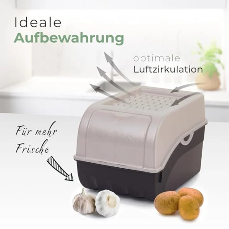 Novaliv Gemüsebox Set 2x Mittel, 5L perlmut, stapelbare Vorratsdosen für Obst und Gemüse, ideal als Kartoffel-, Zwiebel- und Knoblauchbox – Bild 2