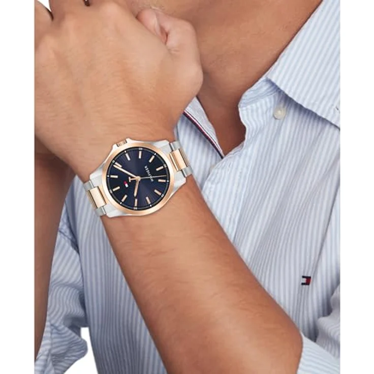 Tommy Hilfiger 1792193, Herren Armbanduhr mit DREI-Zeiger-Quarzwerk, 43mm Edelstahlgehäuse in zweifarbiger Ausführung, marineblaues Zifferblatt, Wasserfest bis 3 ATM – Bild 5