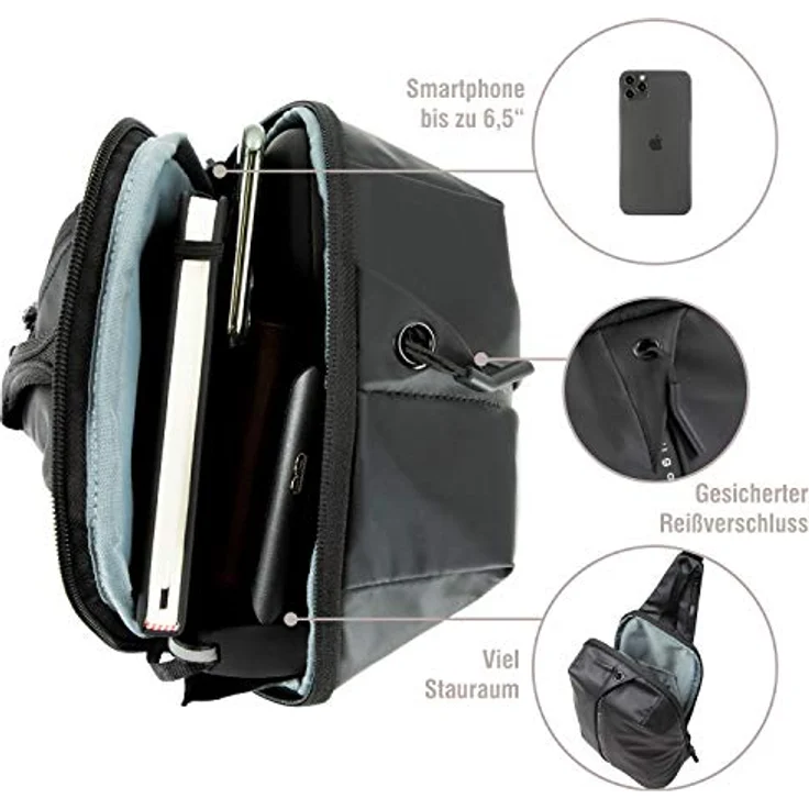 Bugatti Handtasche Blanc Schwarz, funktionaler Rucksack mit mehreren Fächern und gepolsterten Schulterträgern – Bild 4
