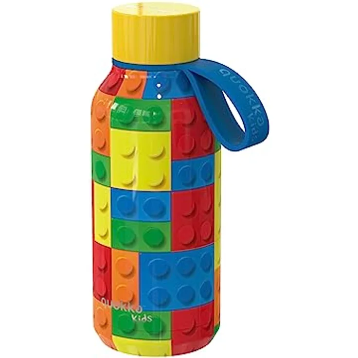 Quokka KIDS SOLID BRICKS, Thermosflasche mit Edelstahl-Aufhänger, 330 ml, doppelwandige Vakuumisolierung, BPA-frei, Anti-Leak-Verschluss