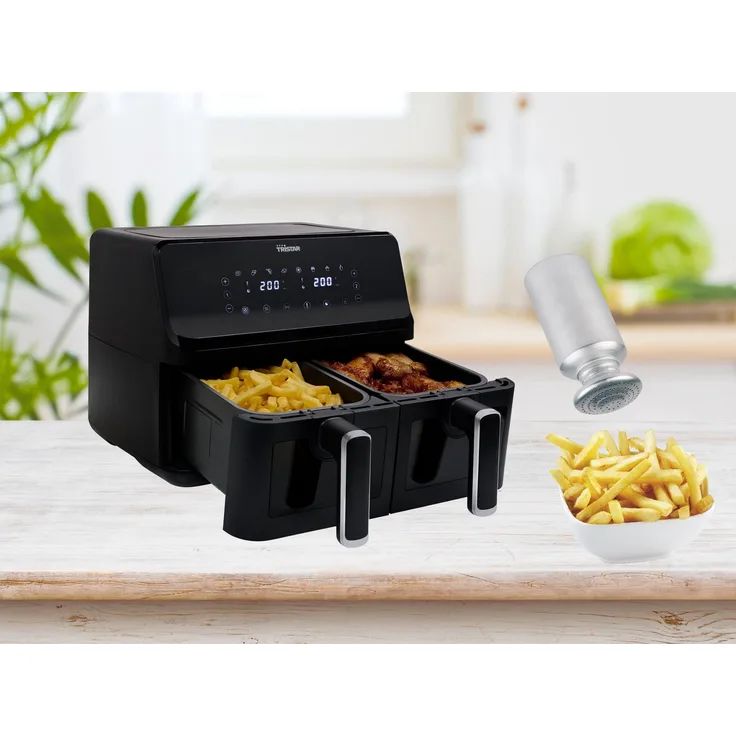 Setpoint Heißluftfritteuse, 2700 W, 8L Doppelkorb mit Sichtfenster XXL Air Fritöse, schwarz, ohne Öl frittieren