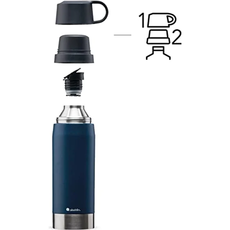 Aladdin CityPark Thermavac Twin Cup Bottle 1.1L Navy Blue – BPA-freie Edelstahl-Flasche mit integriertem Doppelbecher, hält Getränke 25 Stunden warm oder kalt, auslaufsicher, spülmaschinenfest – Bild 2