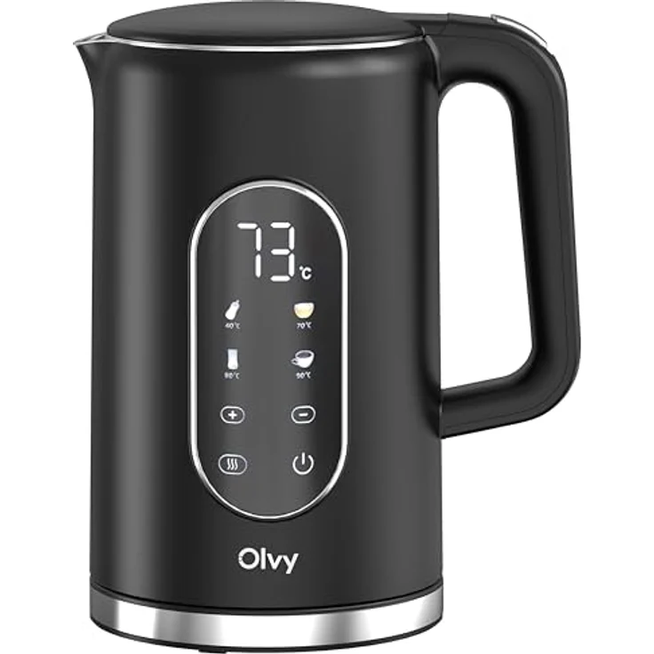 Olvy Wasserkocher mit Temperatureinstellung 1,7L – Edelstahl, LCD-Display, 2200W, BPA-frei, Warmhaltefunktion, Temperaturwahl 40–100°, Kalkfilter, cool touch – Bild 1