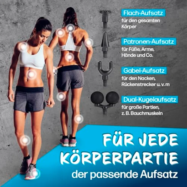VITALmaxx Massagepistole | Mini Massage Gun mit 6 Leistungsstufen – extra kraftvoll | Massagegerät mit 4 Aufsätzen zur Muskelmassage & Lockerung von Verspannung, inkl. Dual-Kugelaufsatz – Bild 4