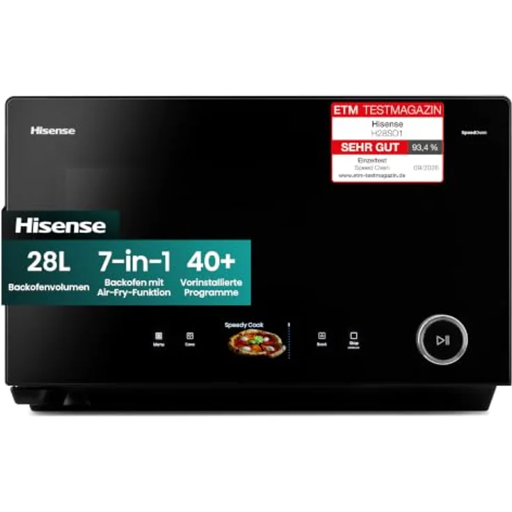Hisense H28SO1 SpeedOven 7-in-1 Multifunktionsofen mit InstantBake, 3300 W, Heißluftfritteuse, Mikrowelle und Pizzafunktion