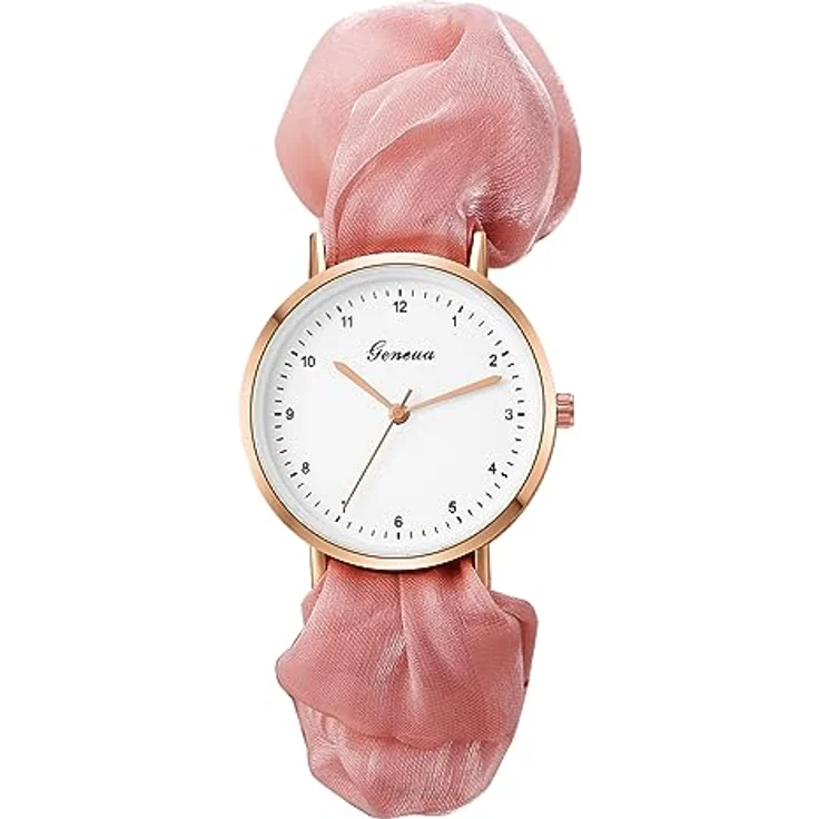 JewelryWe Damen Elastisch Haarband Uhr - Einfache Analog Quarz Armbanduhr mit Rosa Haargummi und großem Zifferblatt – Bild 1