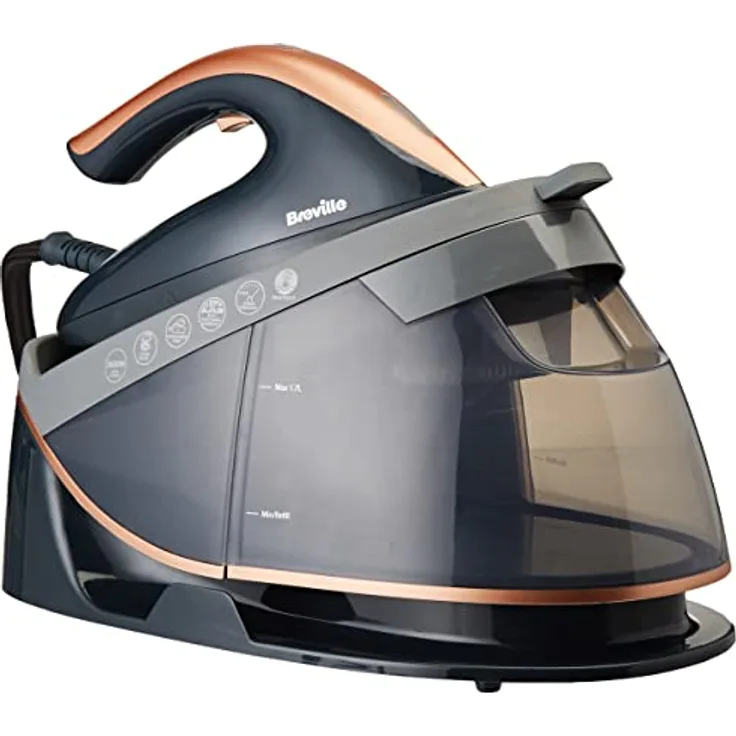 Breville Dampfbügelstation PressXpress soleTEMP | Konstante Dampfleistung 115g/Min. | 2600 W Dampfbügeleisen mit Multidirektionale Bügelsohle | Abnehmbarer 1,7L Wassertank | grau & roségold [VIN411X]