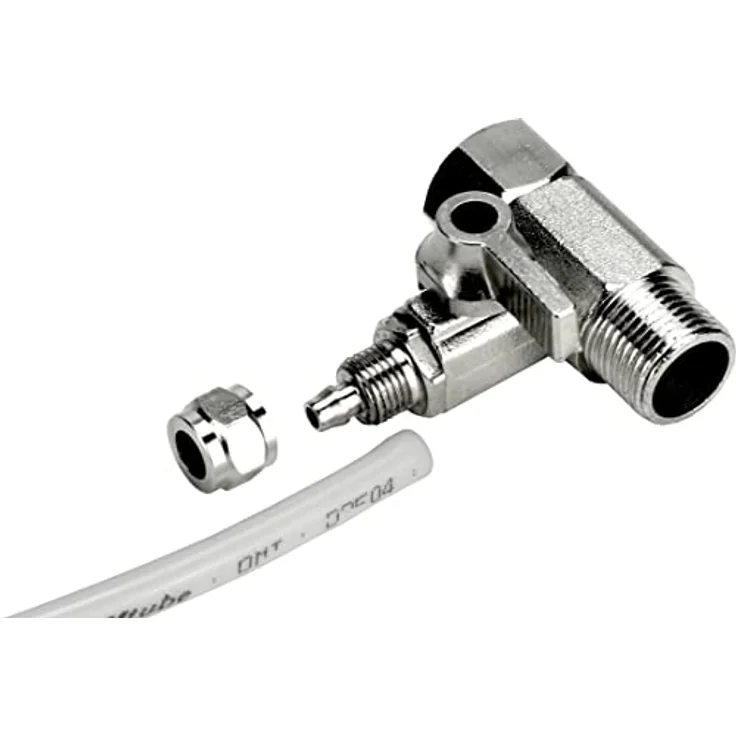TWaLa Eckventil T-Verteiler aus Edelstahl, 3/8' AG x 3/8'IG x 1/4' Schlauch, inklusive Dichtung und Absperrhahn – Bild 4