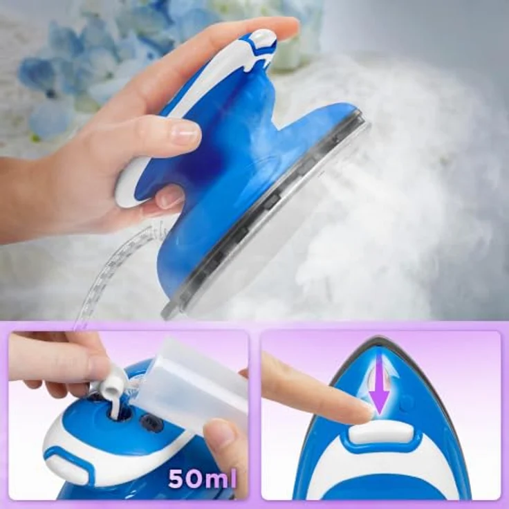 Duronic SI2 BE Mini Reisebügeleisen, 375W Dampfbügeleisen mit 50ml Wassertank, ergonomisches Design, blau – Bild 4