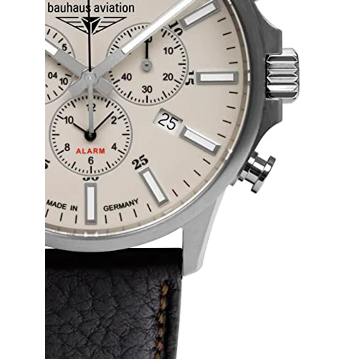 Bauhaus Fliegeruhr für Herren Titan/Dunkelbraun 2880-5, Swiss Made Quarz Chronograph mit Saphirglas – Bild 2
