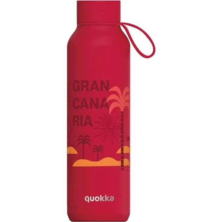 Quokka Solid with Strap, Thermoskanne aus Edelstahl 304, 630 ml, Cherry Red, BPA-frei, doppelwandige Vakuumisolierung