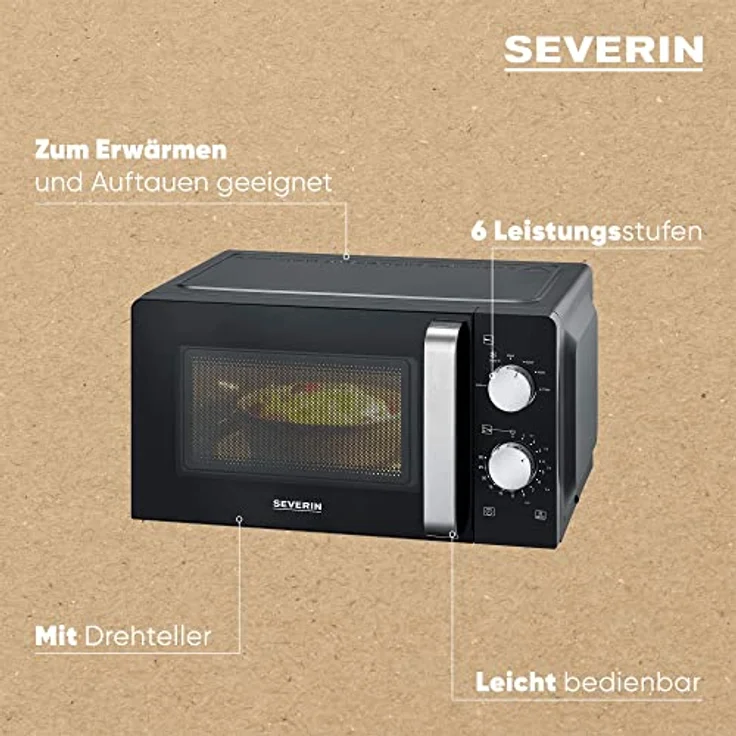 SEVERIN Mikrowelle Solo, Mikrowellengerät zum Auftauen und Erhitzen, Mikrowelle mit Drehteller für gleichmäßige Wärmeverteilung, schwarz, MW 7886 – Bild 4