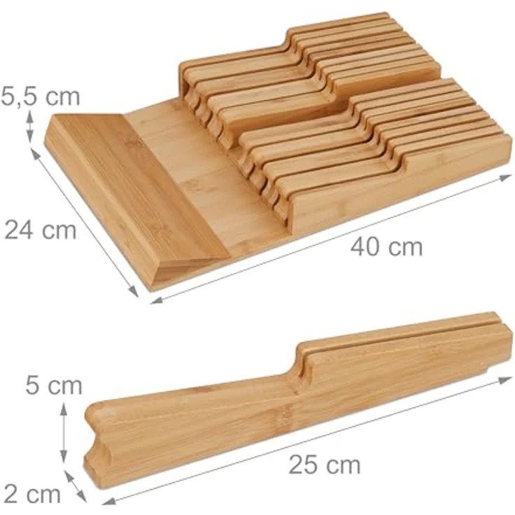Relaxdays Messerhalter Schublade, für 9 Messer & Wetzstahl, Bambus Messerblock liegend, HxBxT: 5,5 x 13 x 40 cm, natur – Bild 4
