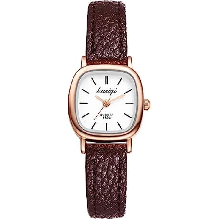 JewelryWe Damenuhr Vintage Quadrat Analog Quarz mit Braun Leder Armband und Rosegold Gehäuse, Wasserdichte Armbanduhr für Frauen und Mädchen – Bild 5