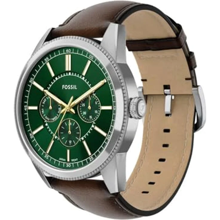 Fossil Quarzuhr PEARSON FS6137, Herrenuhr mit grünem Zifferblatt, analoge Anzeige, Lederarmband, Tag und Wochentagfunktion – Bild 3
