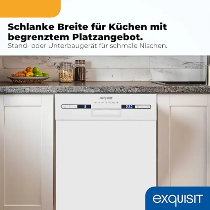 Exquisit Geschirrspüler GSP59309-030E, weiß | 7 Spülprogramme, EEK E, Besteckkorb, abklappbarer Tellerhalter, LED-Display – Bild 4