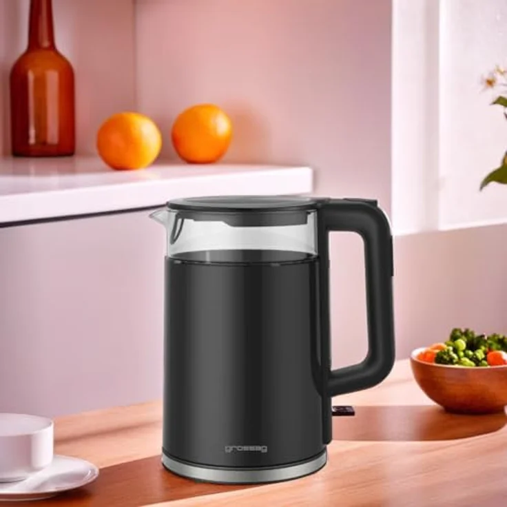 grossag Wasserkocher WK 24.07, Schwarz, abnehmbarer 1,7 Liter Glas-Topf mit 5 variablen Temperaturstufen – Bild 4