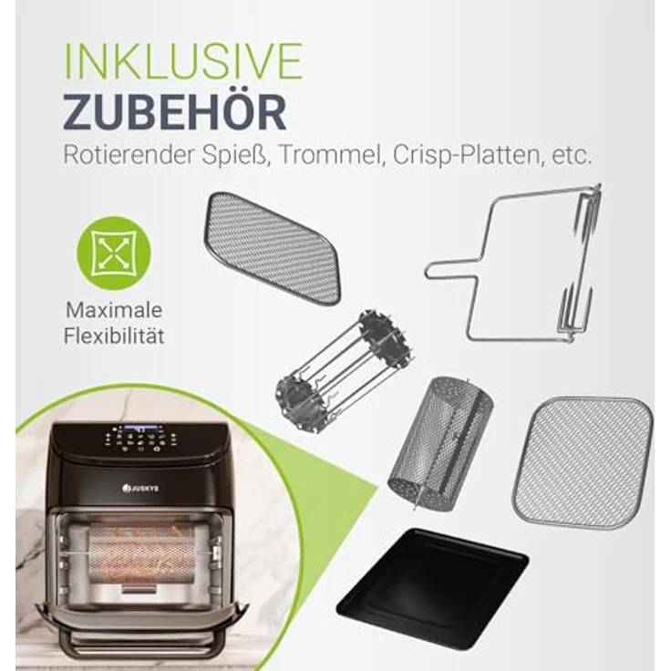 Juskys Heißluftfritteuse 12L, Airfryer mit LCD-Touch, 10 Programmen, Temperatur 25–200 °C, Schwarz, inkl. Zubehör – Bild 5